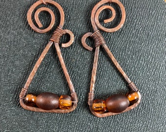 Handmade Copper Earrings with Glass Accents