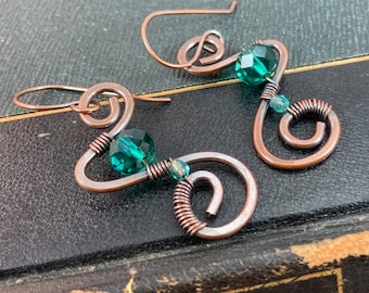 Handmade Copper Earrings with Faceted Glass Accents
