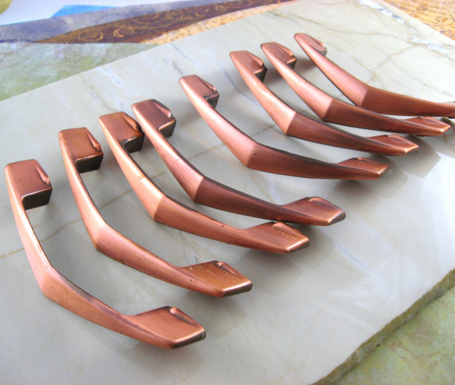 Vintage Copper Drawer Pulls Set of 8 Etsy