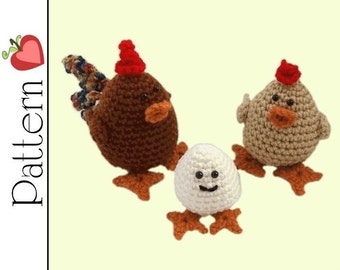 Chicken Family Amigurumi Crochet Patterns - Rooster, Hen and Baby EggB