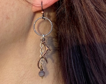 Antler Botswana Agate Dangle Earrings, Hypoallergenic Niobium