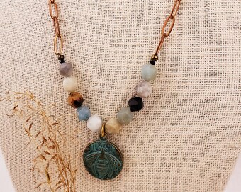 Amazonite Bee Meadow Chain Necklace