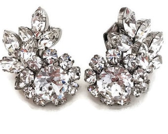Austrian crystal earrings, Brilliant sparkle. Schoffel clip earrings, Flower, floral