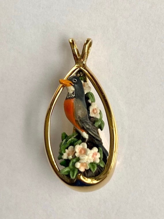 Robin bird pendant necklace, Robin Red Breast. Vin