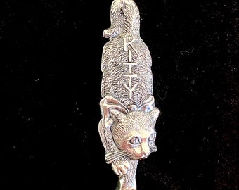 Cat pendant necklace, antique kitty cat, cat lover jewelry, gift for her. Sterling silver