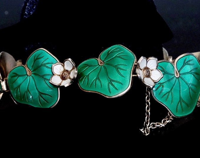 Vintage David Andersen Lily Pad Bracelet. Signed. Sterling Enamel. Etsy