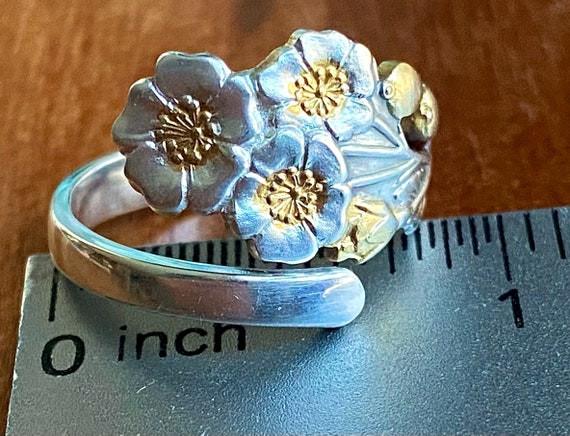 Cherry Blossom spoon ring, Japanese, 950 sterling… - image 5