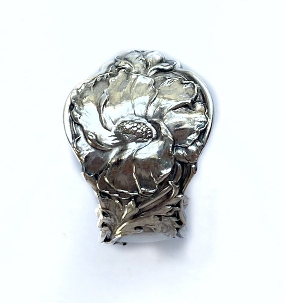 Poppy spoon ring, Art Nouveau, Sterling silver, An