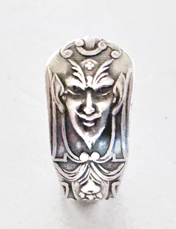 Antique Devil, Satan spoon ring, silver plated. R… - image 6