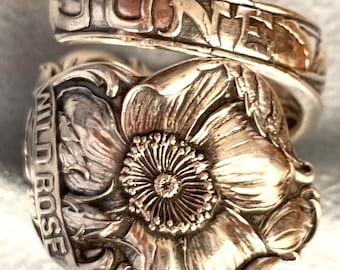 Rose spoon ring, zodiac cancer the crab, Art Nouveau  statement ring, Sterling silver Gorgeous detail Wallace