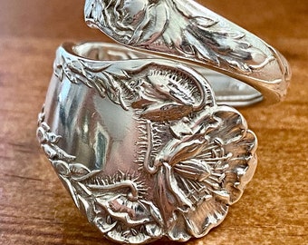 Poppy spoon ring Sterling silver. Statement ring, antique, Gorham