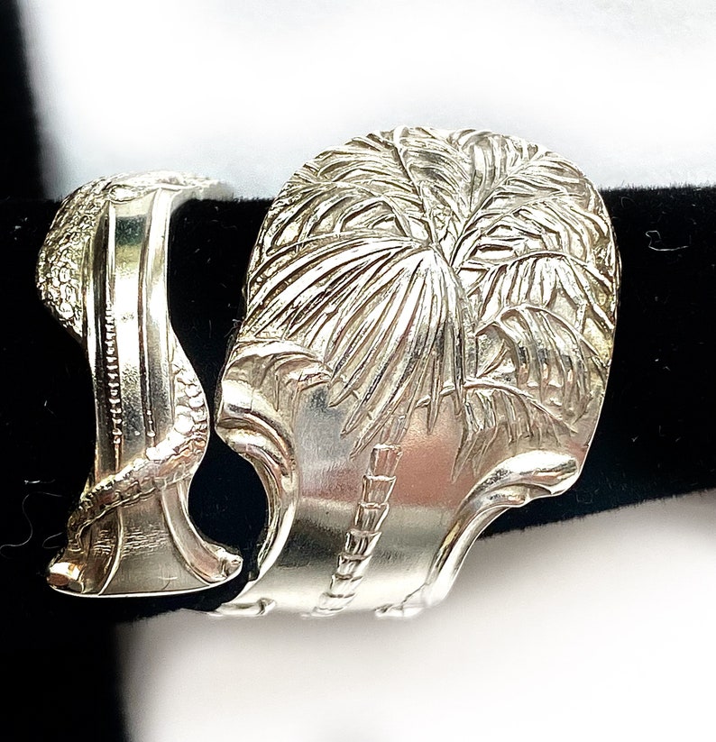 Palm tree spoon ring, Alligator, crocodile , antique,Sterling Silver image 5