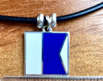 Nautical necklace, signal flag, Alpha A, Sterling