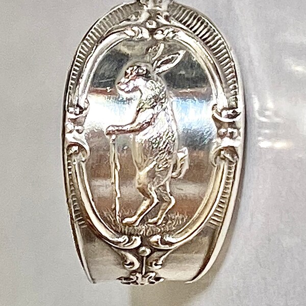 Antique Bunny rabbit spoon ring. Sterling silver. Hallmarked.