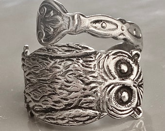 Vintage Owl spoon ring. Silver. 1950’s. Holland.