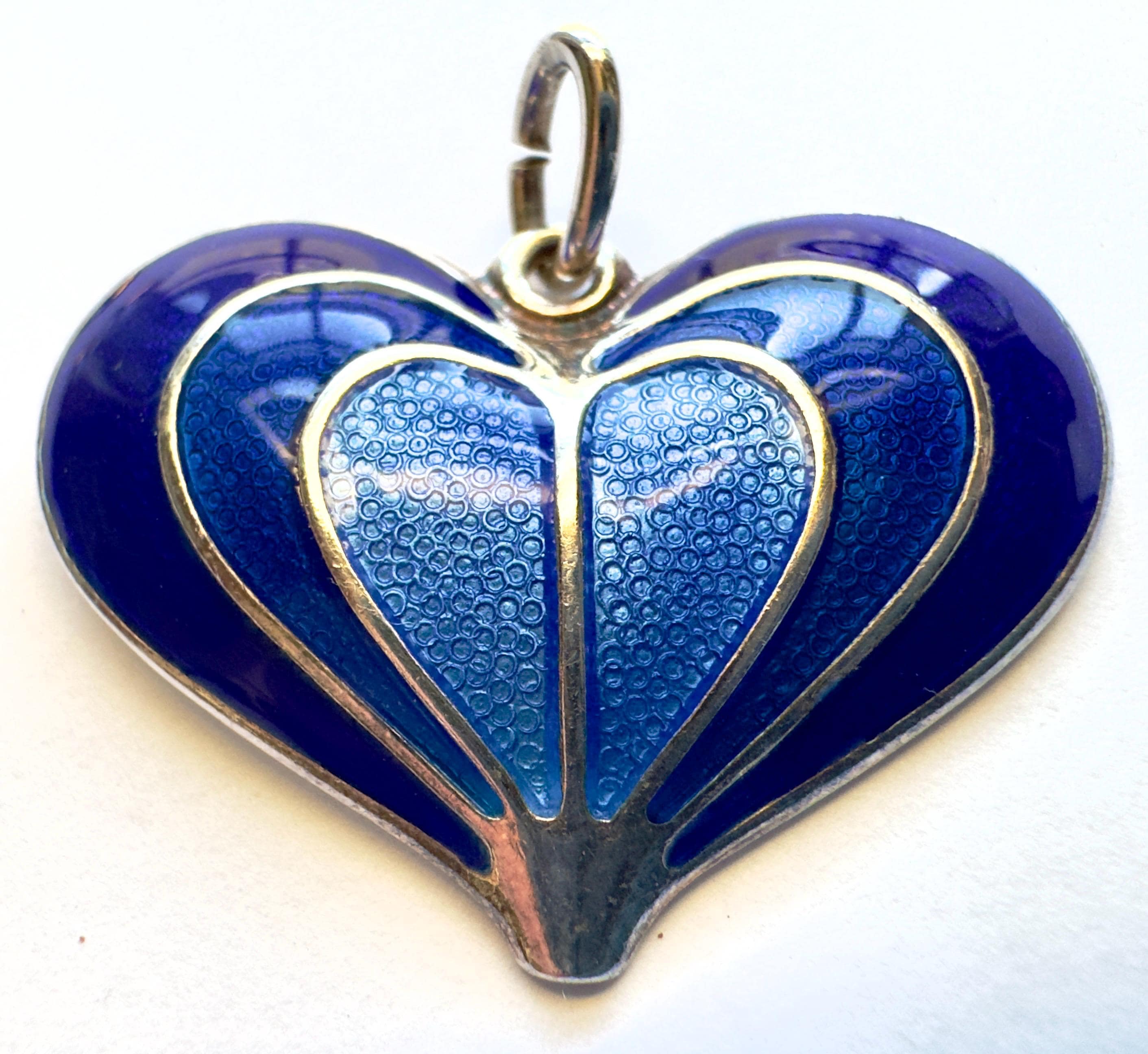 Vintage Heart Pendant by David Andersen ,blue Enamel, Sterling
