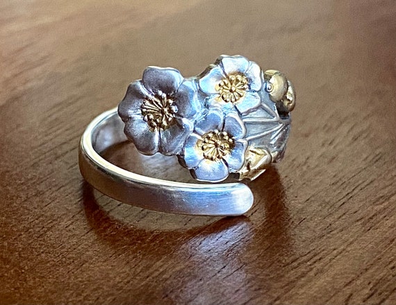 Cherry Blossom spoon ring, Japanese, 950 sterling… - image 1