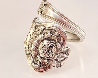 Rose spoon ring, Antique, sterling silver, Art Nouveau,Flower,floral.
