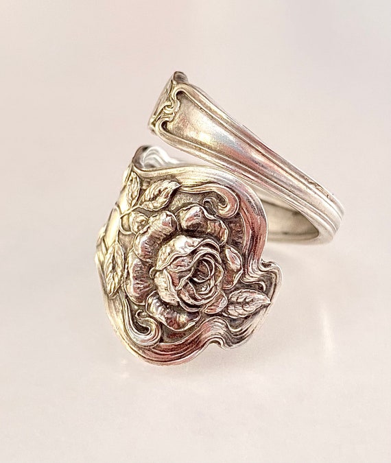 Rose spoon ring, Antique, sterling silver, Art Nou