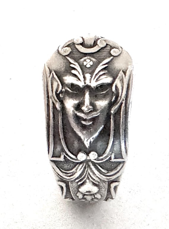 Antique Devil, Satan spoon ring, silver plated. R… - image 1