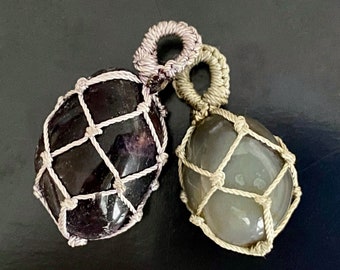 Nautical macrame wrapped stone pendants