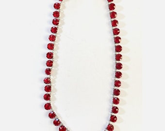 Sterling Crystal Necklace. Ruby Red. Open back. 17 inches