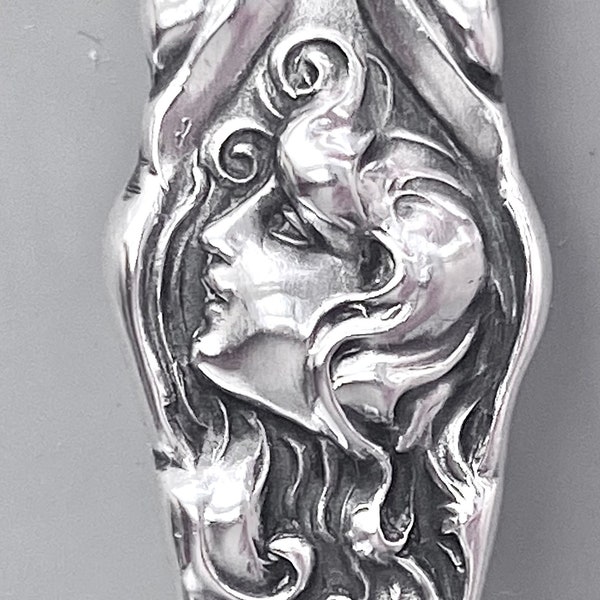 Art Nouveau spoon ring Unger Bros, 2 maidens, women, ladies Sterling Silver, Les Circes , Antique