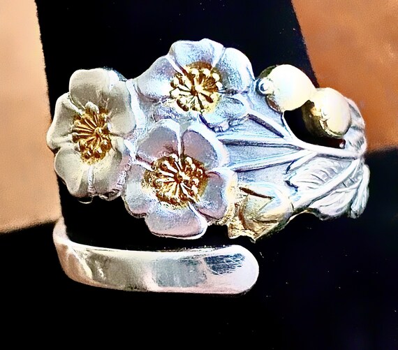Cherry Blossom spoon ring, Japanese, 950 sterling… - image 4