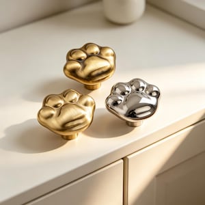 Brass Cat Paw Knobs, Gold Animal Cabinet Pulls, Modern Drawer Handle, Luxury Wardrobe Hardware, Unique Gift for Interior Design Enthusiast