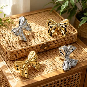 Elegant Brass Bowtie Drawer Pull Handles, Creative French-Inspired Cabinet Knobs, Modern Minimalist Wardrobe Hardware, Chic Furniture Accent