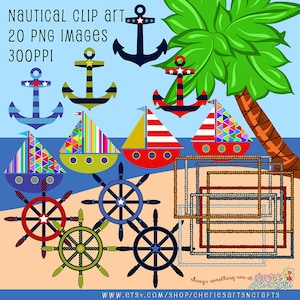 Nautical Clip Art Kit, Anchors Clip Art, Boats Clip Art, Boat Steering Wheels Clip Art, Rope Digital Frames Clip Art, Digital Scrapbooking