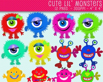 Cute Monsters Clip Art | 12 PNG Monster Graphics | Monsters Clipart | Whimsical Monsters Instant Digital Download | Digital Stickers Clipart