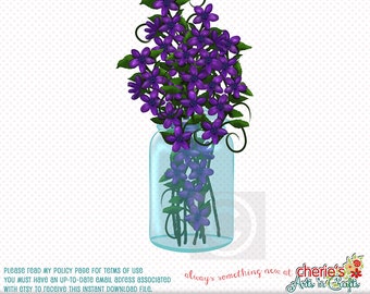 Purple Flowers In Canning Jar Clip Art | Canning Jar Cliparts |Flowers in Canning Jars Graphics  | Flowers Clip Art | Digital Download Art