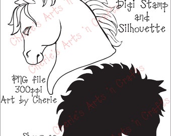 Horse Head Clip Art, Horse Line Art, Horse Silhouettes, Horse Graphics, Line Art, Digi Stamps, Silhouettes, Digital Download Art, PNG File