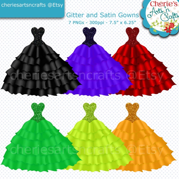 Quinceanera Gowns Clip Art | Gowns Clip Art | Dresses Clip Art | Ball Gowns Graphics | Instant Download Cliparts | Evening Dresses Cliparts