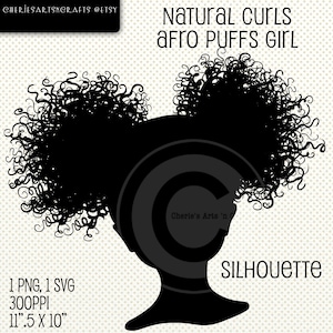 Natural Hair Afro Puffs Girl Silhouette Silhouette Clip Art Little Girl Silhouette Instant Digital Download Afro Puffs Clipart image 1