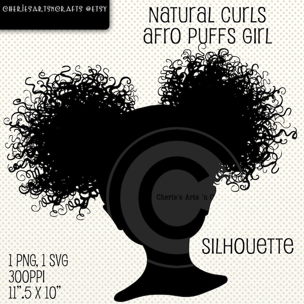 Natural Hair | Afro Puffs Girl Silhouette | Silhouette | Clip Art | Little Girl Silhouette | Instant Digital Download | Afro Puffs Clipart