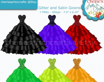 Quinceanera Gowns Clip Art | Gowns Clip Art | Dresses Clip Art | Ball Gowns Graphics | Instant Download Cliparts | Evening Dresses Cliparts