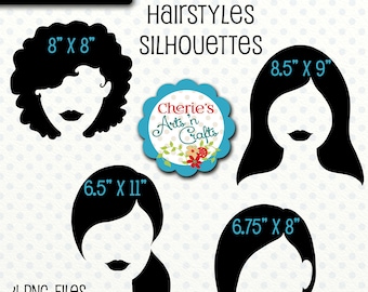 Hairstyles Silhouettes, Women's Silhouettes, Ladies Silhouettes Clip Art, Cliparts, Silhouettes, Girls Hairstyles Silhouette Clip Arts, PNGs