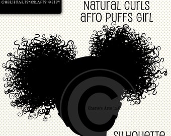 Natural Hair | Afro Puffs Girl Silhouette | Silhouette | Clip Art | Little Girl Silhouette | Instant Digital Download | Afro Puffs Clipart