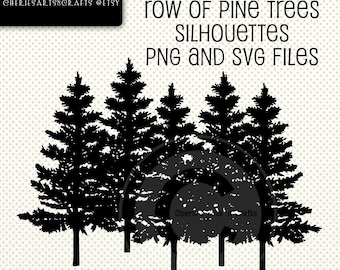 Row of Pine Trees Silhouettes | PNG and SVG Files | Digital Scrapbooking Elements | Tree Clip Art | Pine Trees Cliparts | Cut Files | TreeS