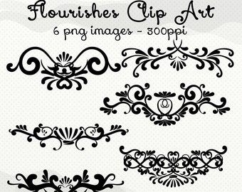 Flourishes Clip Art, Silhouettes, Flourish Silhouettes, Decorative Borders, Digital Decorative Flourishes, Digital Scrapbooking Elements