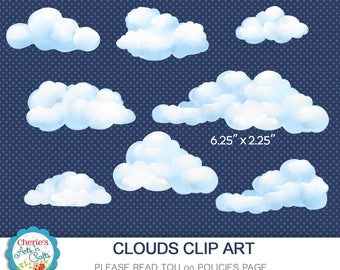 Clouds Clip Art | Pale Blue Poofy Painted Clouds Graphics | Digital Art | Designer Resources | Blue Clouds Cliparts | Digital Clip Art Cloud