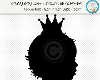 Baby Boy With Crown Silhouette, Baby Silhouettes, Baby Cliparts, Baby Clip Art, Children Silhouettes, Digital Download, Digital Scrapbooking