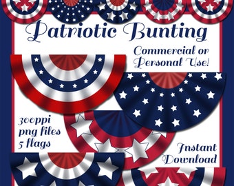 Patriotic Bunting, Patriotic Flags, Digital Download, Graphics, Patriotic Clip Art, Instant Download, July 4th Clip Art, Printables, Clipart