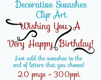 Decorative Font Swashes | Swashes Clip Art | PNG Swashes | Instant Digital Downloads | Digital Download Cliparts | Digital Scrapbooking Art