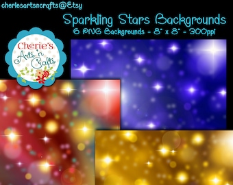 Sparkling Stars Digital Backgrounds | Digital Backgrounds for Printing or Digital Designing | PNG Files | 8 x 8 Size Digital Backgrounds |