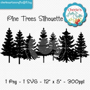 Pine Trees Silhouette | SVG and PNG Files Clip Art | Pine Trees | Trees Clip Art | Pine Trees Graphics | Forest Clip Art | Outdoors Clip Art