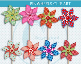 Pinwheels Clip Art | Dots and Flowers | PNG Files | Generously Sized | Designer Resources | Digital Design Elements for Creating