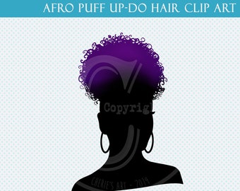 Natural Hair Afro Puff Woman Clip Art | Designer Resource | Silhouette Images | Digital Download Clip Art | Purple Afro Puff Up Do Hairstyle